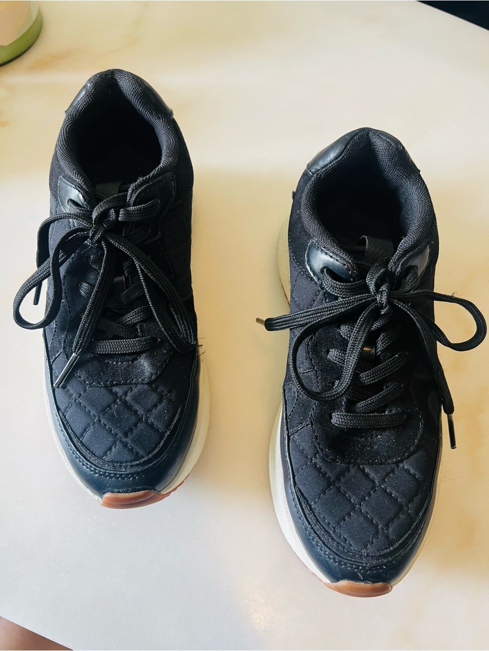 Zara Black Quilted Sneakers with White Soles and Brown Toe Accents - Picture 1 of 12